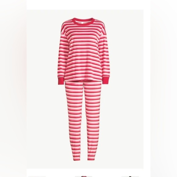 3piece Pink & Red striped Women's Velour Pajama Sleep‎ Set with Eye Mask size M - Picture 1 of 4
